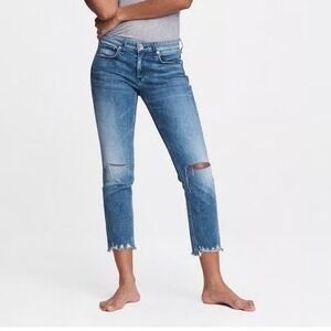Rag & Bone Dre Low Rise Slim Boyfriend Jeans Sz 34 Distressed Raw Hem Cropped